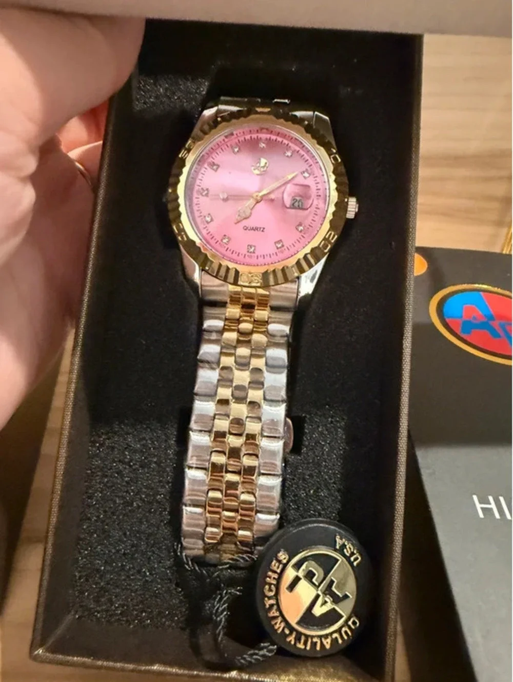 AJ American Jewelry Two Tone Pink Dial Quartz Watch NIB
